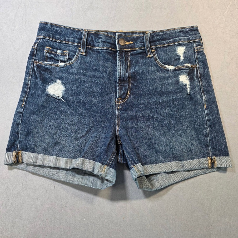 Old Navy High Rise Secret-Slim Pockets Distressed Denim Cuffed Shorts Blue 4